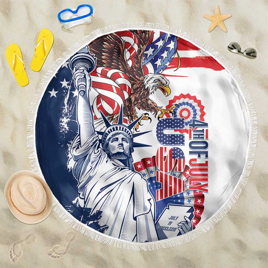 United States 4th Of July Beach Blanket USA Eagle Statue Of Librerty