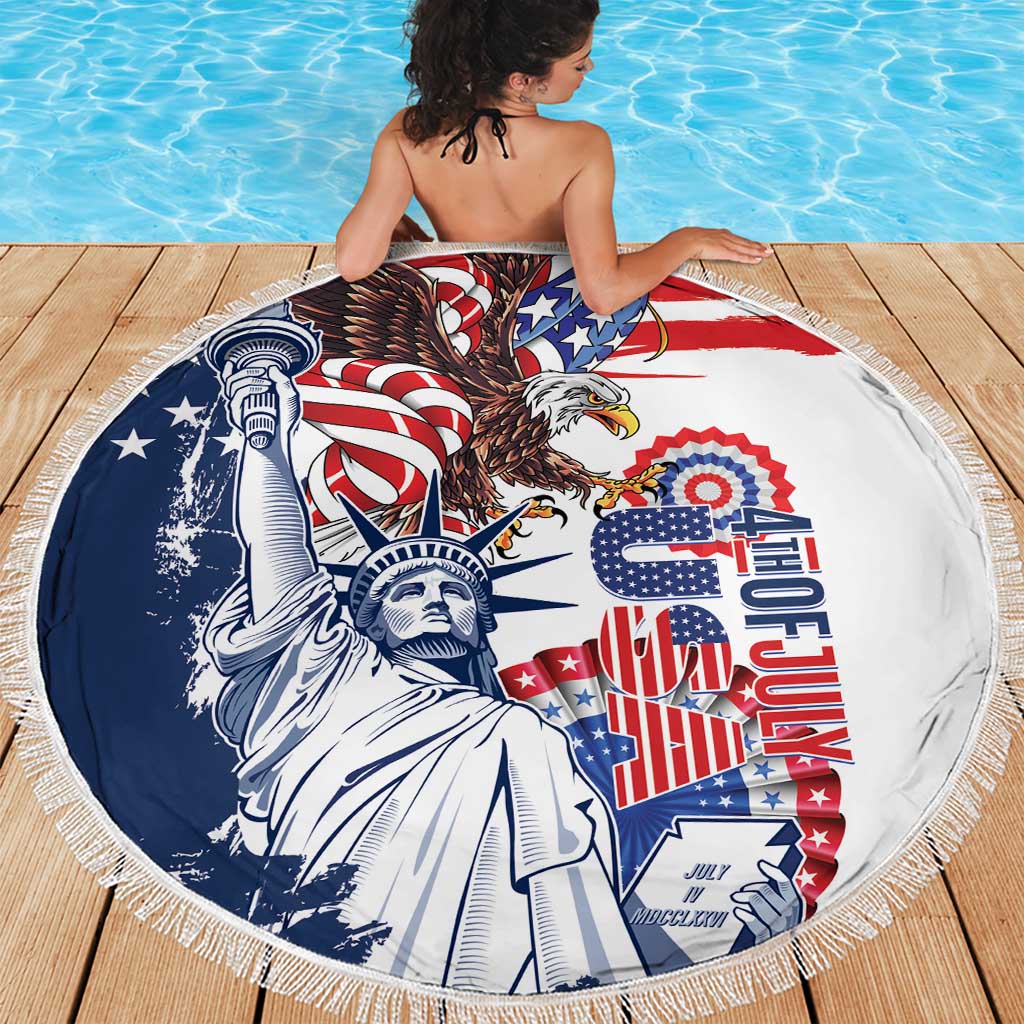 United States 4th Of July Beach Blanket USA Eagle Statue Of Librerty