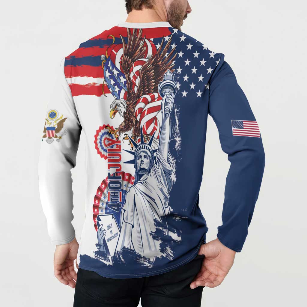 United States 4th Of July Button Sweatshirt USA Eagle Statue Of Librerty