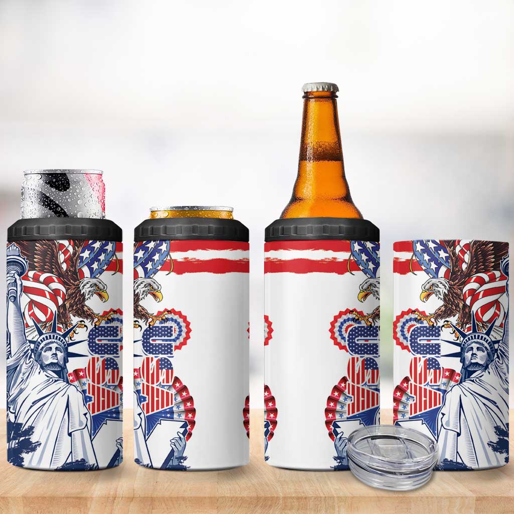 United States 4th Of July 4 in 1 Can Cooler Tumbler USA Eagle Statue Of Librerty