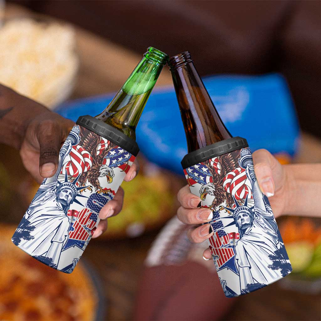 United States 4th Of July 4 in 1 Can Cooler Tumbler USA Eagle Statue Of Librerty