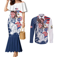 United States 4th Of July Couples Matching Mermaid Dress and Long Sleeve Button Shirt USA Eagle Statue Of Librerty