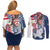United States 4th Of July Couples Matching Off Shoulder Short Dress and Long Sleeve Button Shirt USA Eagle Statue Of Librerty