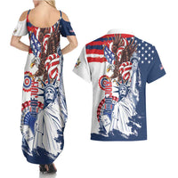 United States 4th Of July Couples Matching Summer Maxi Dress and Hawaiian Shirt USA Eagle Statue Of Librerty