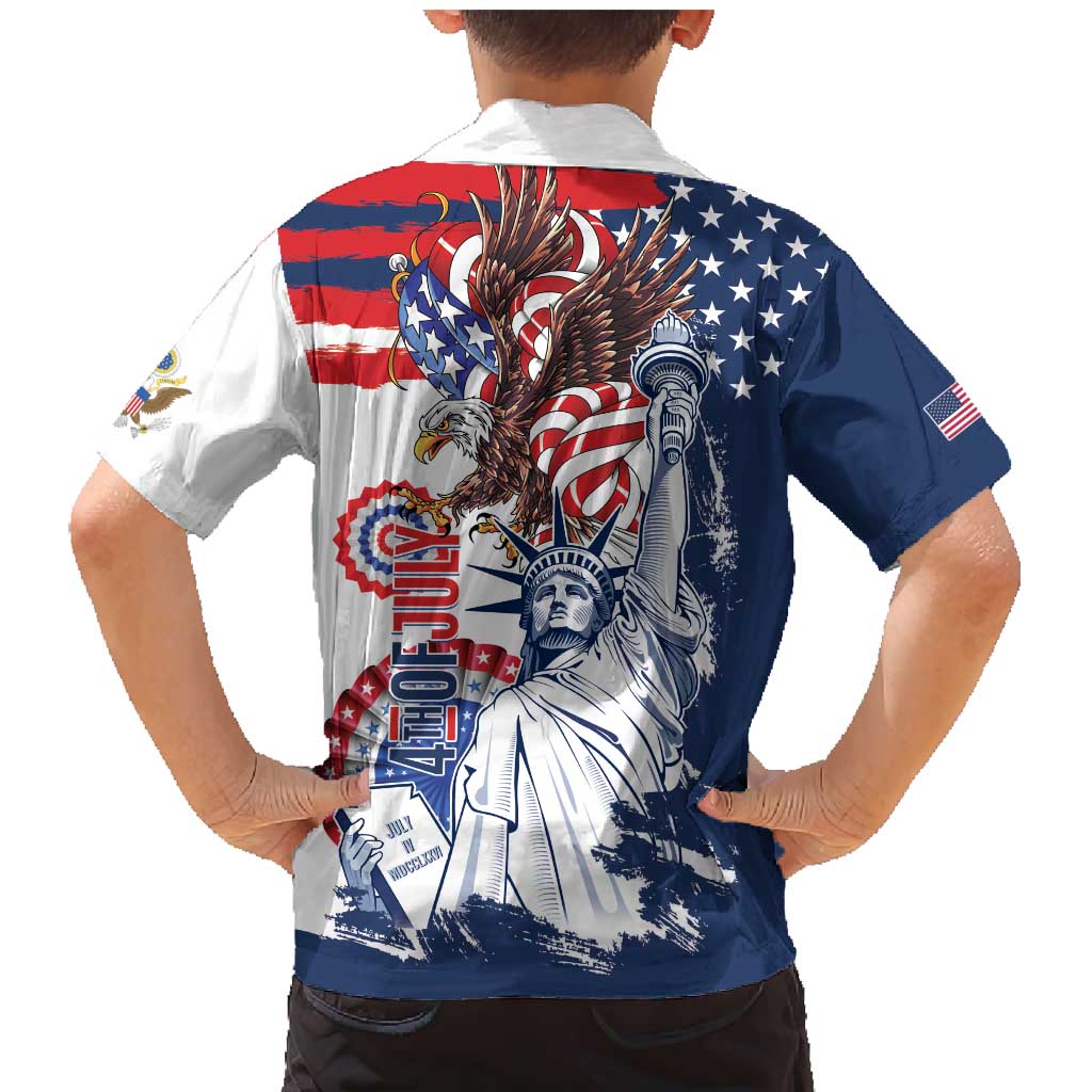 United States 4th Of July Family Matching Mermaid Dress and Hawaiian Shirt USA Eagle Statue Of Librerty