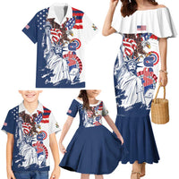 United States 4th Of July Family Matching Mermaid Dress and Hawaiian Shirt USA Eagle Statue Of Librerty