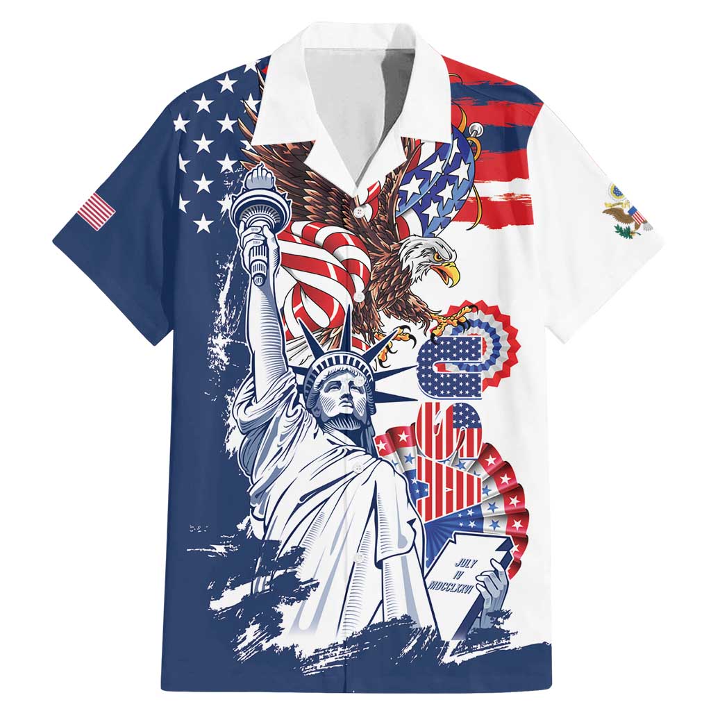 United States 4th Of July Family Matching Mermaid Dress and Hawaiian Shirt USA Eagle Statue Of Librerty