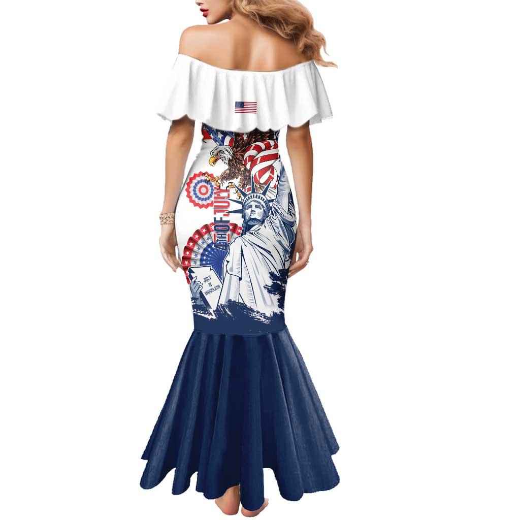 United States 4th Of July Family Matching Mermaid Dress and Hawaiian Shirt USA Eagle Statue Of Librerty