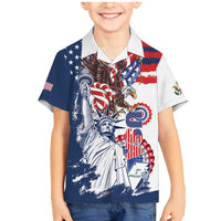 United States 4th Of July Family Matching Mermaid Dress and Hawaiian Shirt USA Eagle Statue Of Librerty