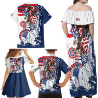 United States 4th Of July Family Matching Off Shoulder Maxi Dress and Hawaiian Shirt USA Eagle Statue Of Librerty