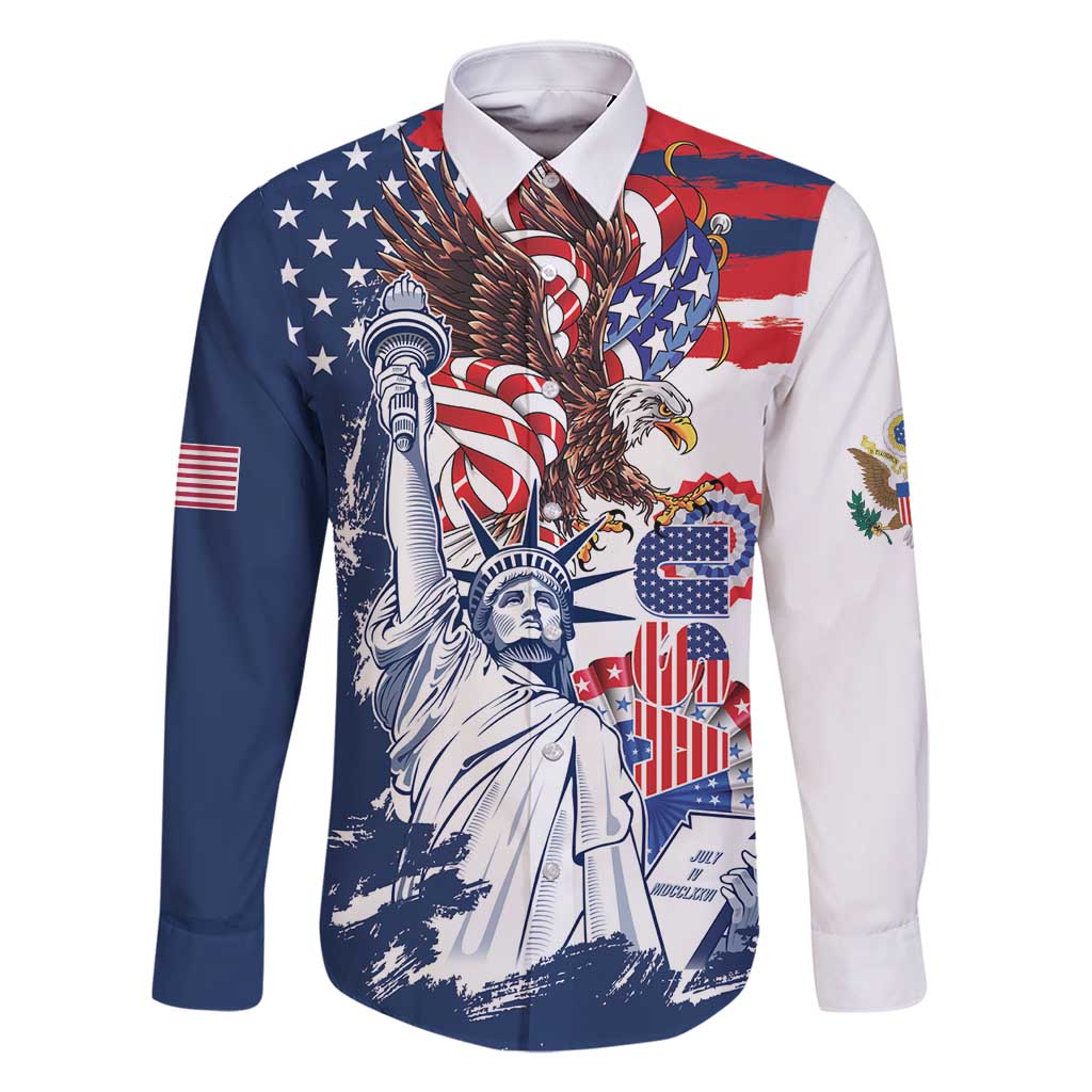 United States 4th Of July Family Matching Off Shoulder Maxi Dress and Hawaiian Shirt USA Eagle Statue Of Librerty