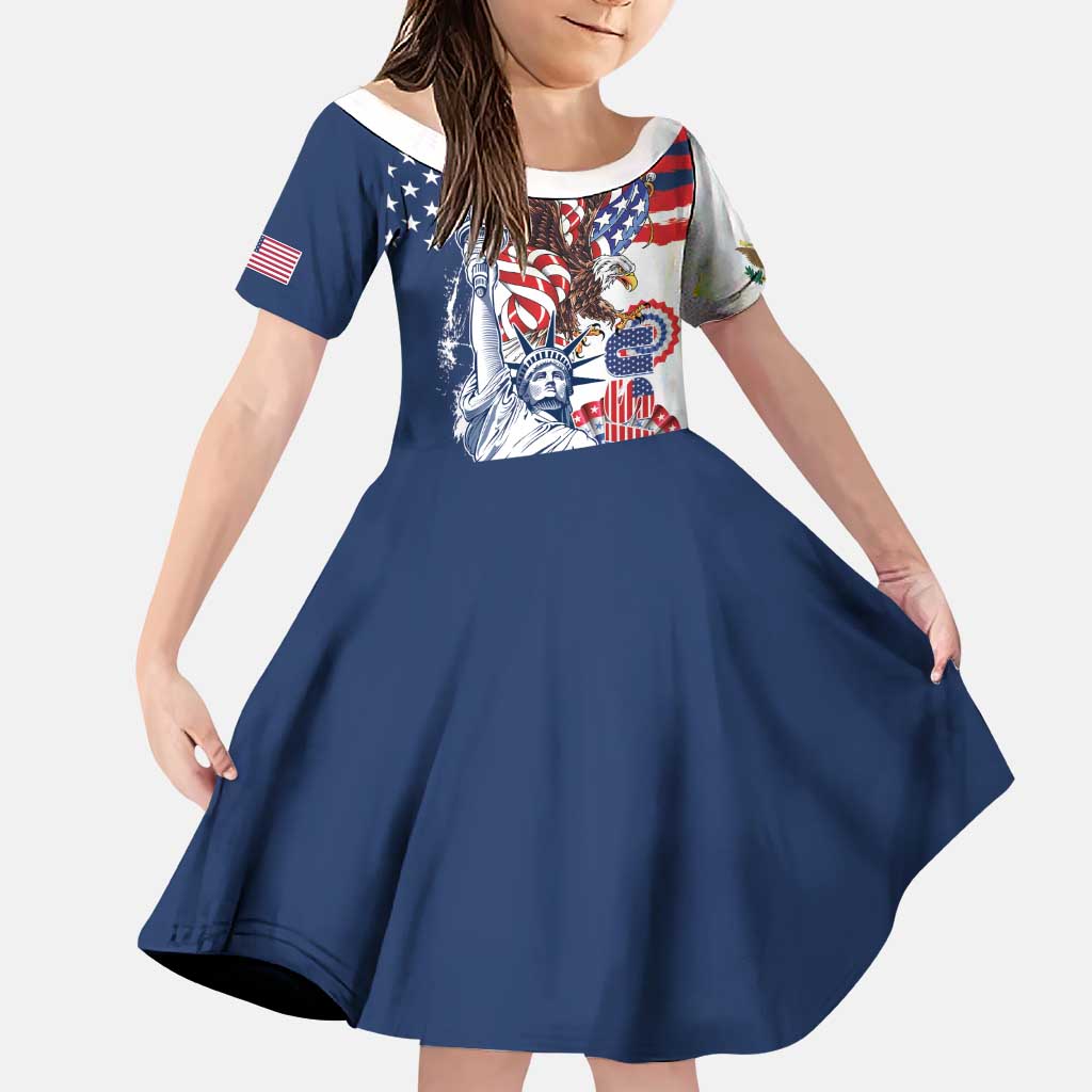 United States 4th Of July Family Matching Puletasi and Hawaiian Shirt USA Eagle Statue Of Librerty