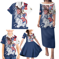 United States 4th Of July Family Matching Puletasi and Hawaiian Shirt USA Eagle Statue Of Librerty