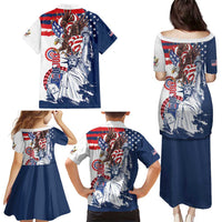 United States 4th Of July Family Matching Puletasi and Hawaiian Shirt USA Eagle Statue Of Librerty