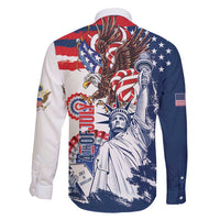 United States 4th Of July Family Matching Puletasi and Hawaiian Shirt USA Eagle Statue Of Librerty