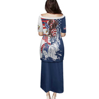 United States 4th Of July Family Matching Puletasi and Hawaiian Shirt USA Eagle Statue Of Librerty