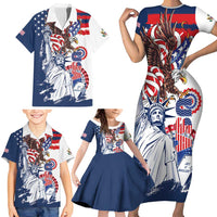 United States 4th Of July Family Matching Short Sleeve Bodycon Dress and Hawaiian Shirt USA Eagle Statue Of Librerty