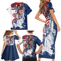 United States 4th Of July Family Matching Short Sleeve Bodycon Dress and Hawaiian Shirt USA Eagle Statue Of Librerty