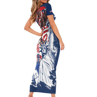 United States 4th Of July Family Matching Short Sleeve Bodycon Dress and Hawaiian Shirt USA Eagle Statue Of Librerty