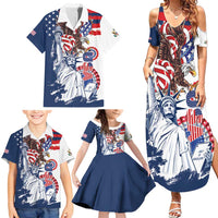 United States 4th Of July Family Matching Summer Maxi Dress and Hawaiian Shirt USA Eagle Statue Of Librerty
