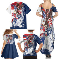 United States 4th Of July Family Matching Summer Maxi Dress and Hawaiian Shirt USA Eagle Statue Of Librerty