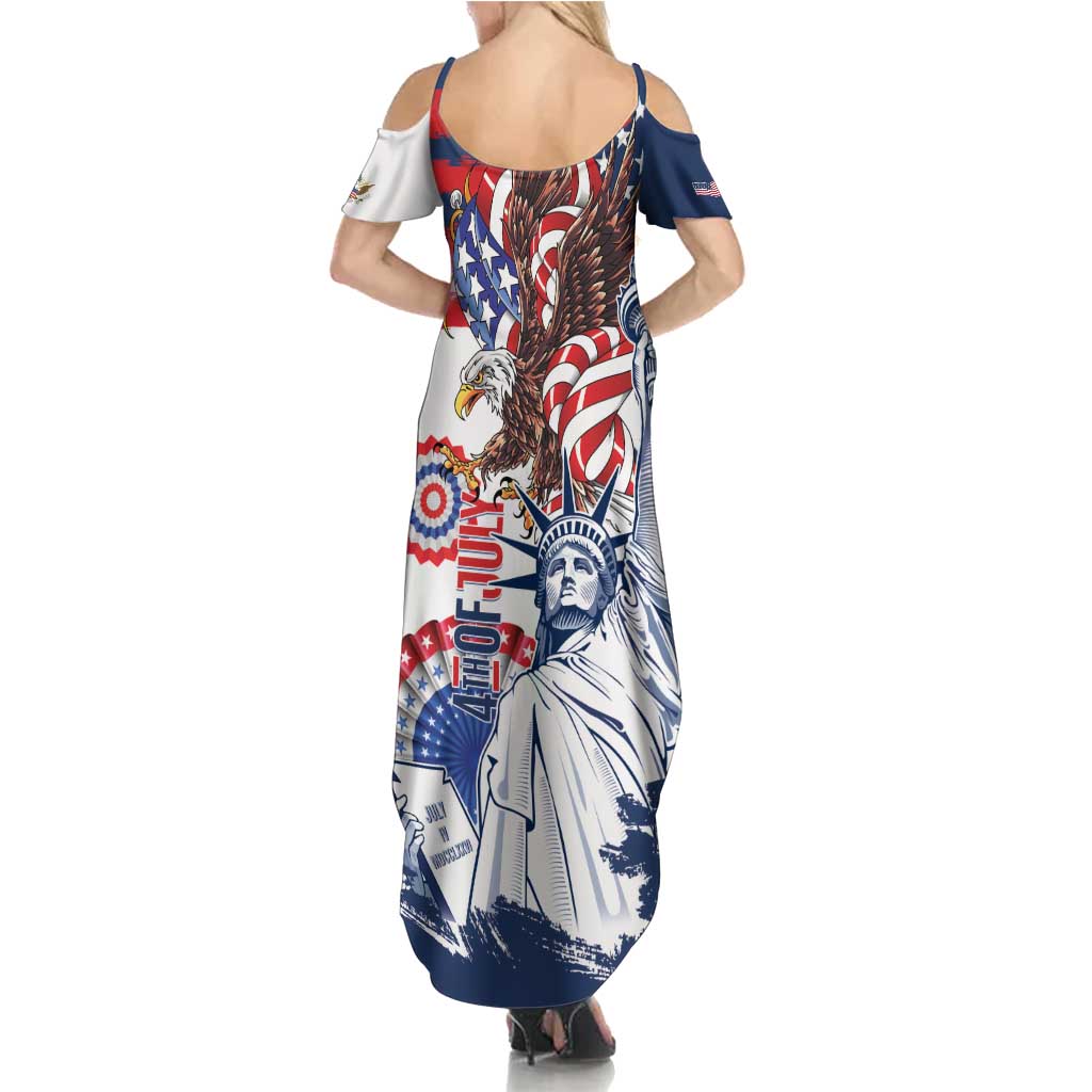 United States 4th Of July Family Matching Summer Maxi Dress and Hawaiian Shirt USA Eagle Statue Of Librerty