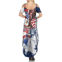United States 4th Of July Family Matching Summer Maxi Dress and Hawaiian Shirt USA Eagle Statue Of Librerty