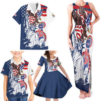 United States 4th Of July Family Matching Tank Maxi Dress and Hawaiian Shirt USA Eagle Statue Of Librerty