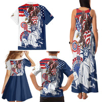 United States 4th Of July Family Matching Tank Maxi Dress and Hawaiian Shirt USA Eagle Statue Of Librerty