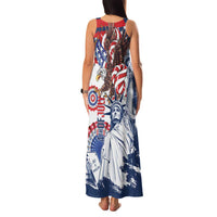 United States 4th Of July Family Matching Tank Maxi Dress and Hawaiian Shirt USA Eagle Statue Of Librerty