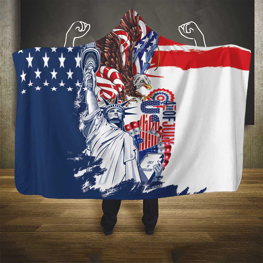 United States 4th Of July Hooded Blanket USA Eagle Statue Of Librerty