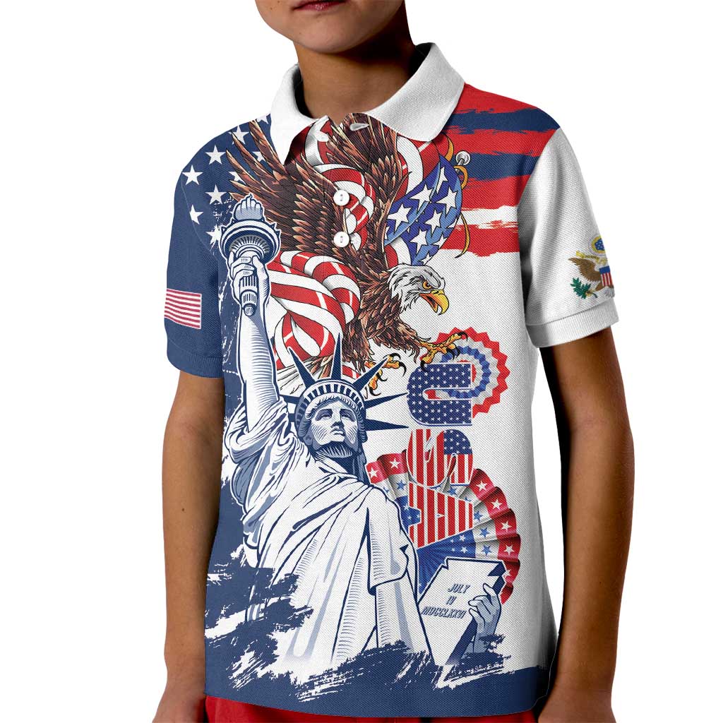 United States 4th Of July Kid Polo Shirt USA Eagle Statue Of Librerty