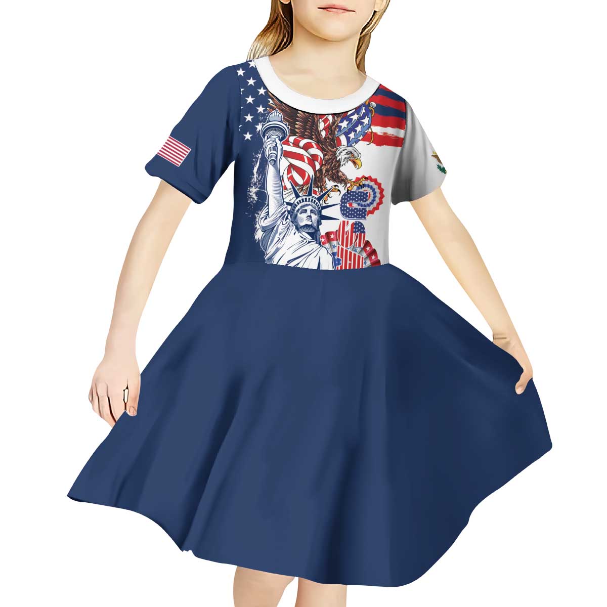 United States 4th Of July Kid Short Sleeve Dress USA Eagle Statue Of Librerty