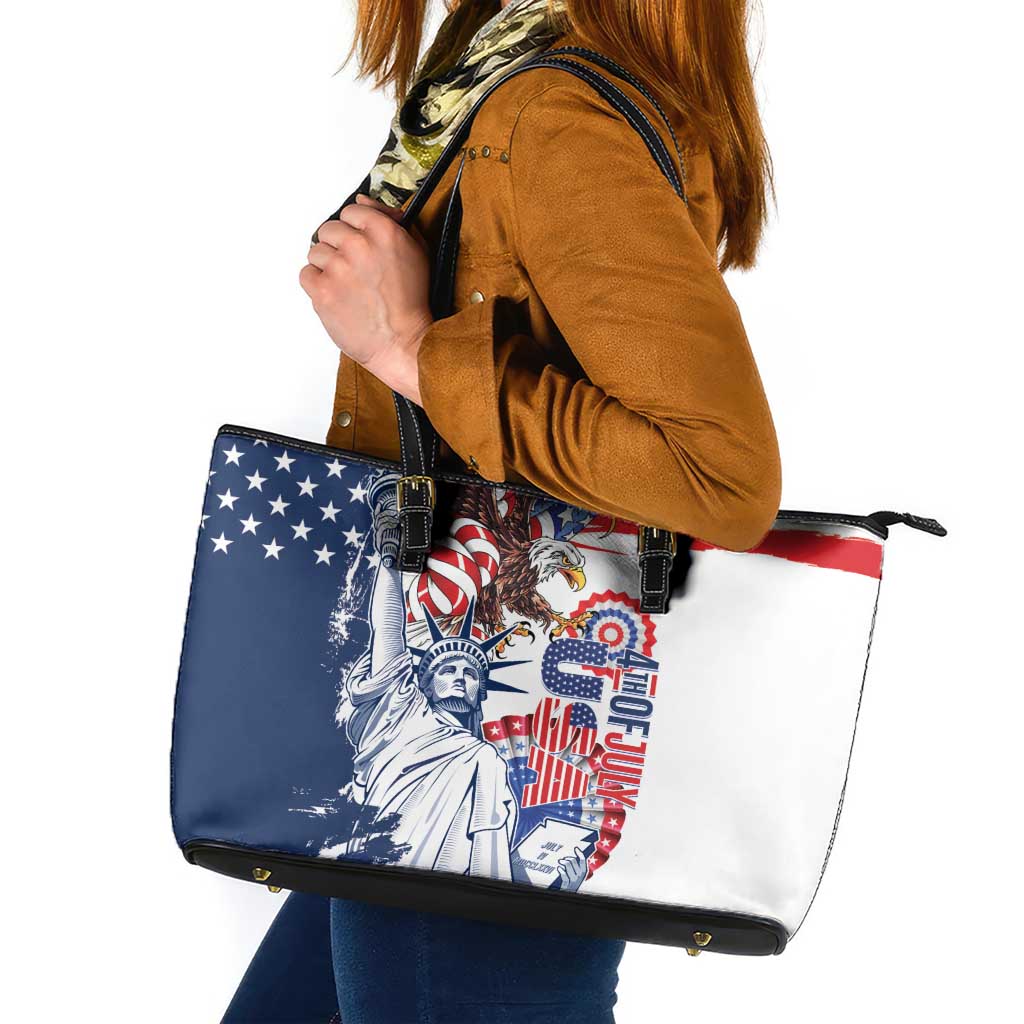 United States 4th Of July Leather Tote Bag USA Eagle Statue Of Librerty