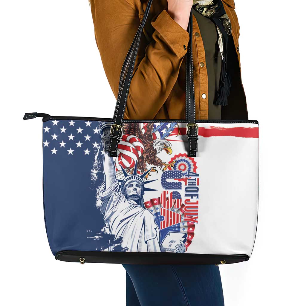 United States 4th Of July Leather Tote Bag USA Eagle Statue Of Librerty