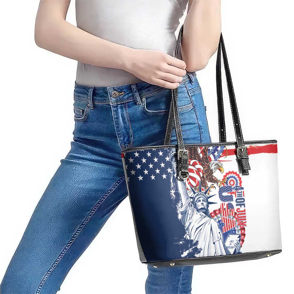 United States 4th Of July Leather Tote Bag USA Eagle Statue Of Librerty