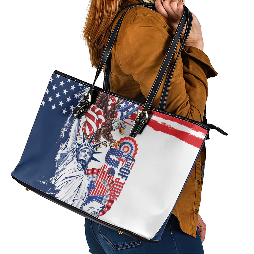 United States 4th Of July Leather Tote Bag USA Eagle Statue Of Librerty