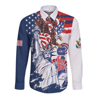United States 4th Of July Long Sleeve Button Shirt USA Eagle Statue Of Librerty
