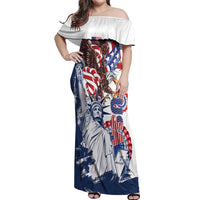 United States 4th Of July Off Shoulder Maxi Dress USA Eagle Statue Of Librerty