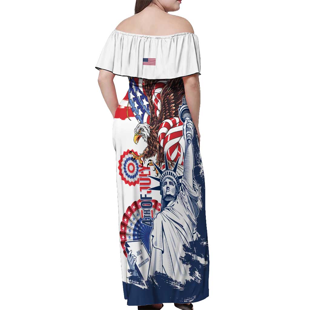 United States 4th Of July Off Shoulder Maxi Dress USA Eagle Statue Of Librerty