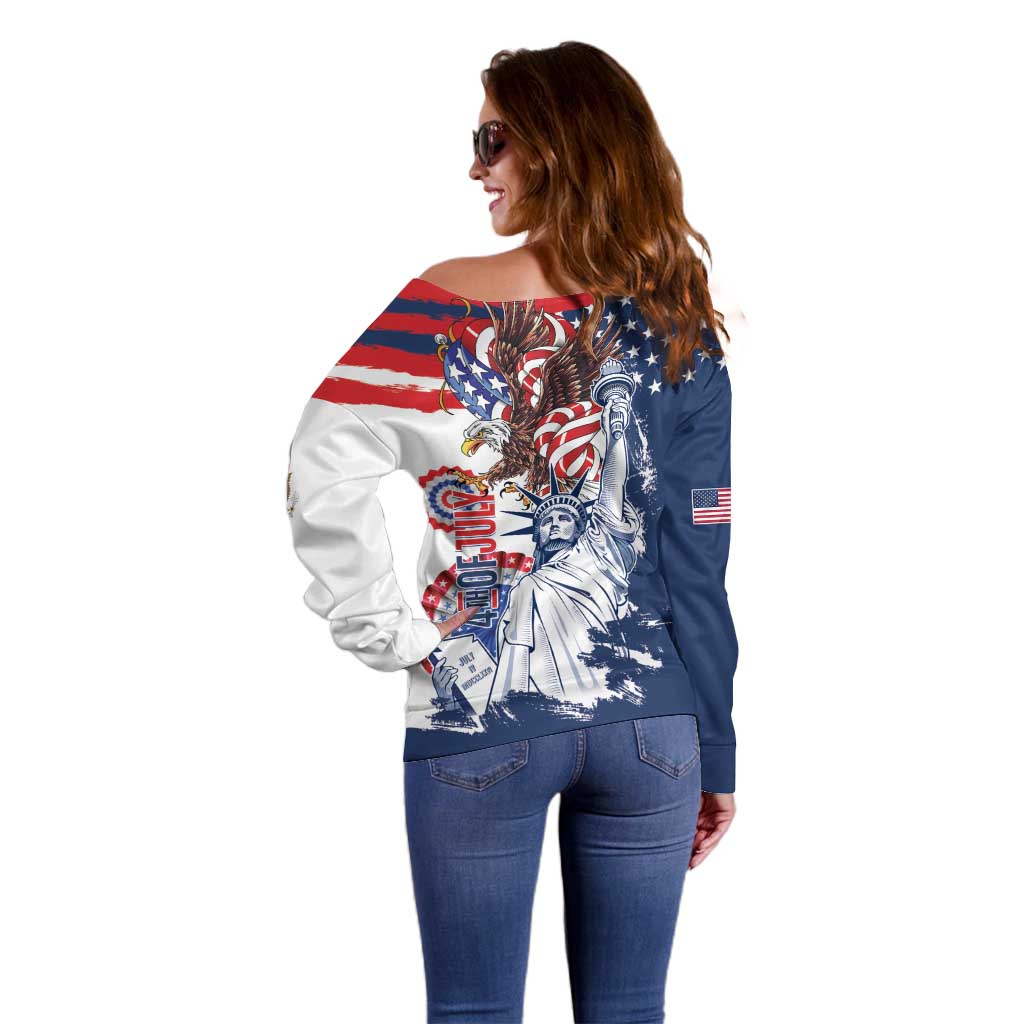 United States 4th Of July Off Shoulder Sweater USA Eagle Statue Of Librerty