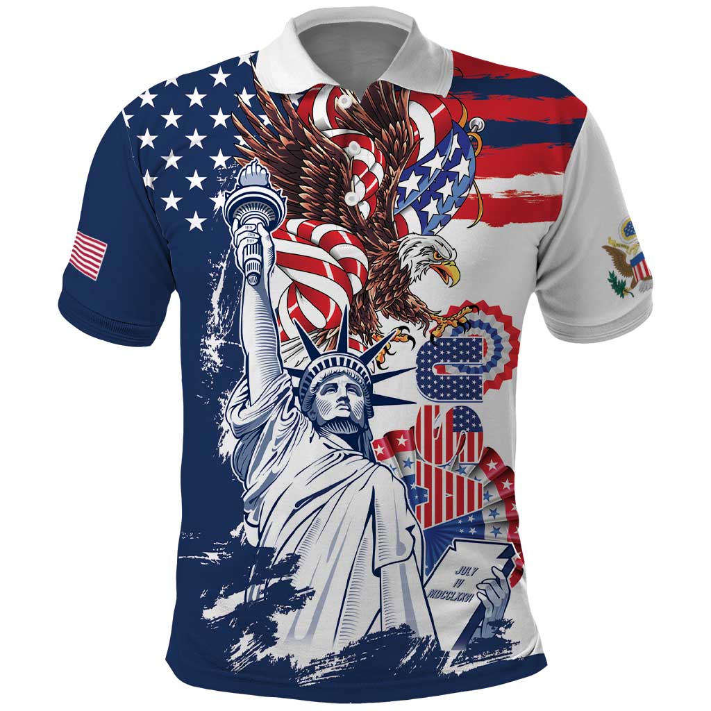 United States 4th Of July Polo Shirt USA Eagle Statue Of Librerty