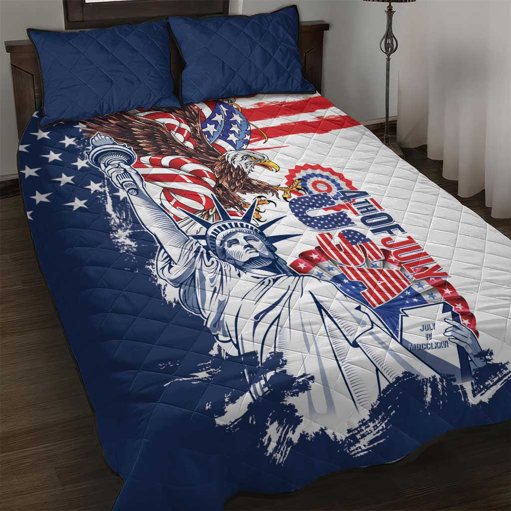 United States 4th Of July Quilt Bed Set USA Eagle Statue Of Librerty