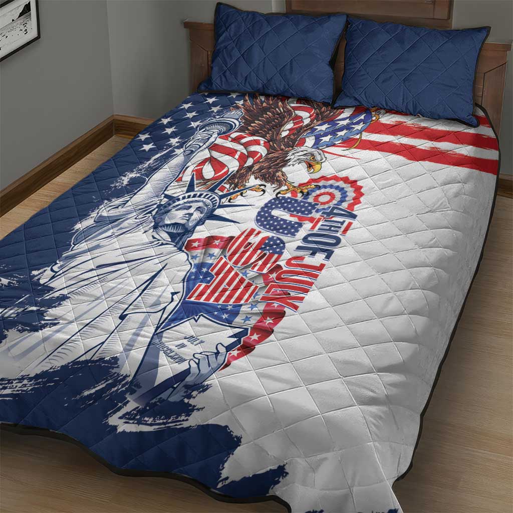 United States 4th Of July Quilt Bed Set USA Eagle Statue Of Librerty