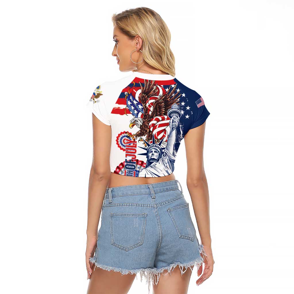 United States 4th Of July Raglan Cropped T Shirt USA Eagle Statue Of Librerty
