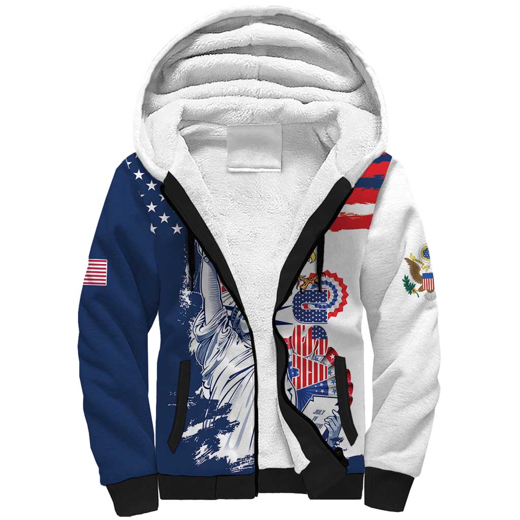 United States 4th Of July Sherpa Hoodie USA Eagle Statue Of Librerty