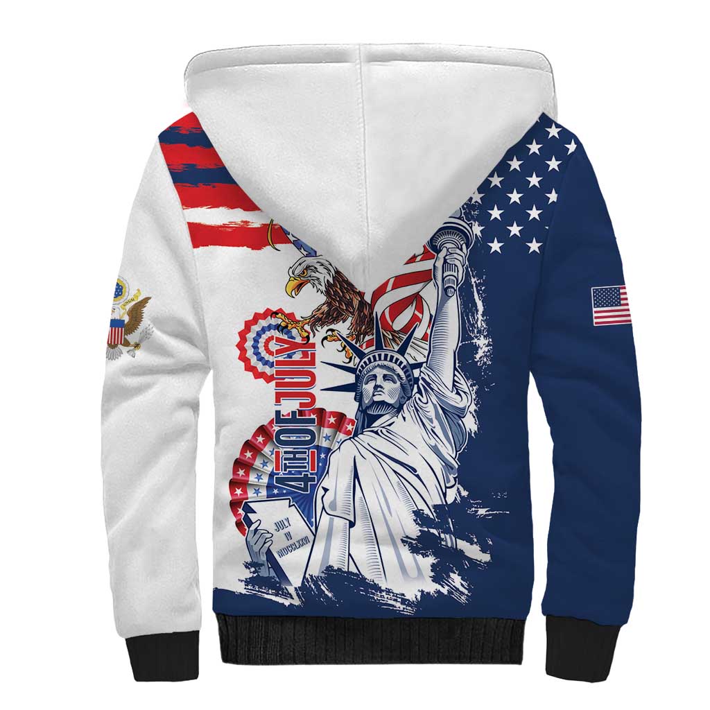 United States 4th Of July Sherpa Hoodie USA Eagle Statue Of Librerty
