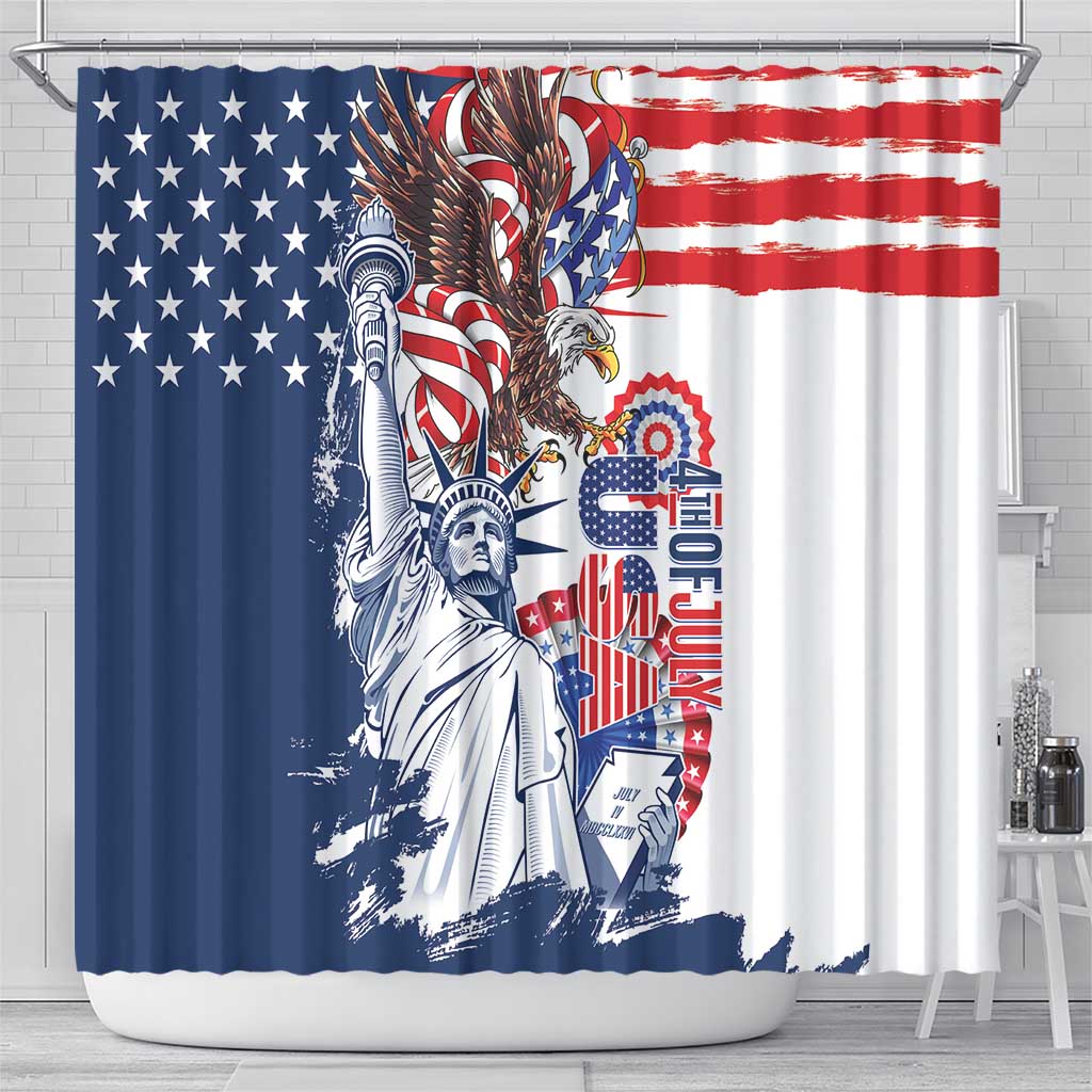 United States 4th Of July Shower Curtain USA Eagle Statue Of Librerty
