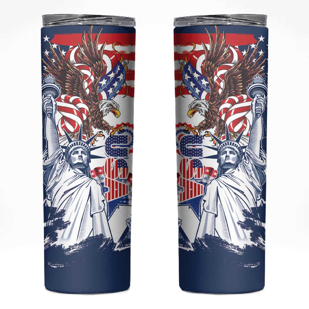 United States 4th Of July Skinny Tumbler USA Eagle Statue Of Librerty