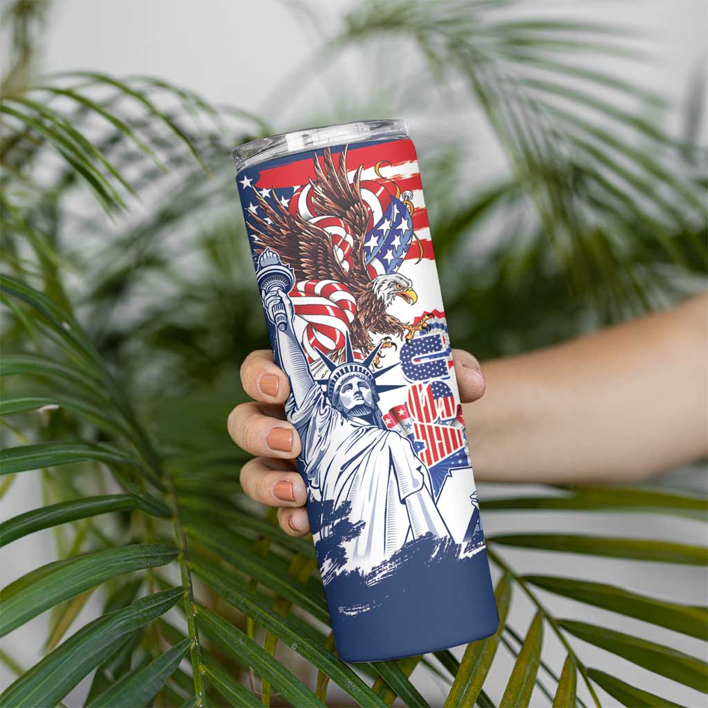United States 4th Of July Skinny Tumbler USA Eagle Statue Of Librerty